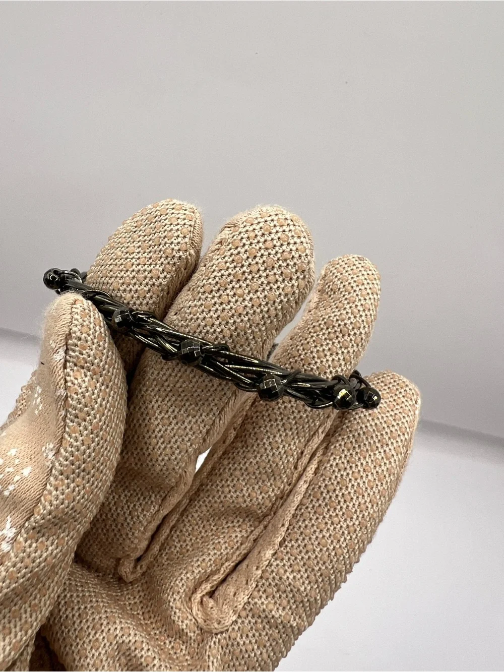 Vintage Gunmetal Twisted Wire Vine Cuff Bracelet Beaded Statement